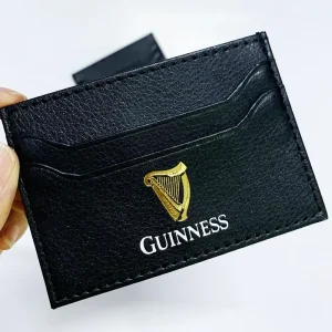 Black PU Leather Card Holder Custom Gold Foil Stamping Logo Credit Card Sleeve Gift Box Set for Business Promotion