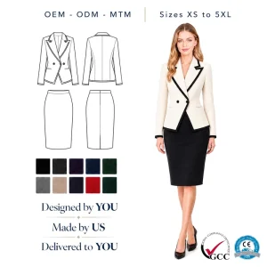 Black Piping Double Breasted Blazer Pencil Skirt Womens Suit Set Office Executive Career Business Image Apparel OEM ODM MTM