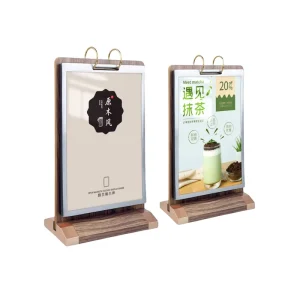 Black Walnut Solid Wood Wooden Base Tabletop Desk Stand T Shaped Vertical Double Sided Flip Sign Page Turning Menu Display