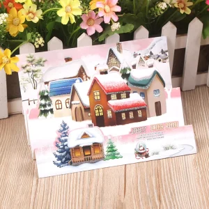 Blank 3D Merry Christmas Greeting Card Tri fold Colorful Printing New Year’s Greeting Custom Design Logo