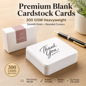 Blank Cardstock Cards 300 Count Heavyweight 300GSM Thank You Note Cards for Small Business DIY Crafts Smooth Rounded Corners