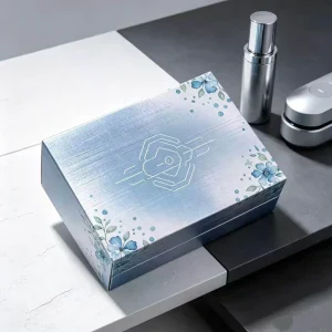 Blue Gradient Metallic Finish Boxes with Watercolor Floral Accents for General Luxury Gifting Cosmetic Packaging