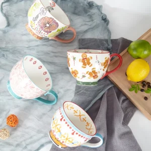 Boho Style 15 oz Handpaint Ceramic Milk Mugs Hand Drawn Persian Design Cute Gift Dishwasher Safe Eco Friendly