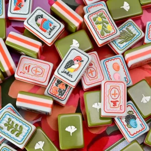 Botanical Bird and Blossom Ginkgo Leaf Back Mah Jongg Tiles with 10 Bird Jokers and 8 Wildflower Designs