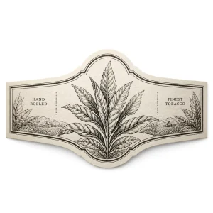 Botanical Etching Custom Cigar Band Hand Drawn Tobacco Leaf Illustration Detailed Line Art Private Label Rings