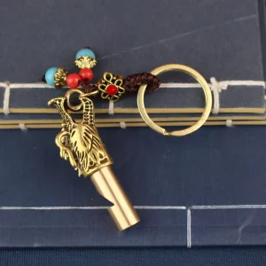 Brass Dragon Shaped Whistle Keychain Retro Chinese Trend Pendant Men’s and Women’s Car Key Chain Decoration