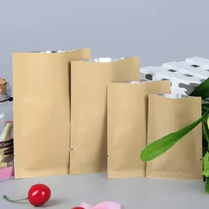 Bulk Brown Kraft Paper Food Packaging Bags Aluminum Foil Lining Heat Seal Zipper Top Flat Pouch for Milk Sushi