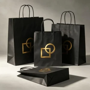 Bulk Custom Gold Foil Logo Black Kraft Paper with Twisted Handles Retail Gift Shopping Paper Bags