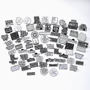Bulk Monochrome Text Quote Enamel Pins Factory In Stock Custom OEM ODM Metal Badges For Commercial Orders Retail Restocks