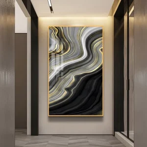 Bulk Price 5D Diamond Crystal Porcelain Artwork Aluminum Alloy Framed Abstract Liquid Gold Fluid Wall Decor Painting
