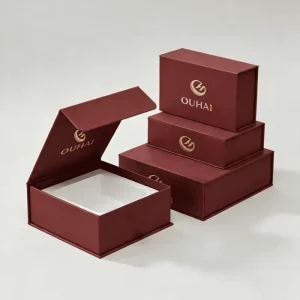 Burgundy Magnetic Flip Lid Rigid Gift Box With Gold Foil Logo Magnet Packaging Boxes for Jewelry Candle Premium Packaging