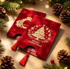 Burgundy Velvet Christmas Birthday Gift Envelope Card Embossed Gold Floral Pattern Customizable UV Printing Fits All Kinds Cards
