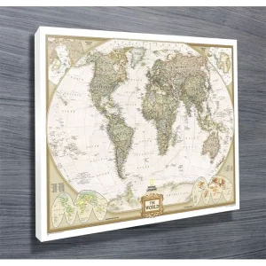 Canvas Painting World Map Poster with PS Frame for Home Decor and Restaurant