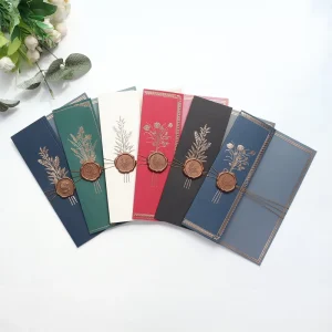 Card Jacket Cover Cards Holder Wedding Invitation Hot Stamp Gold Foil Paper or Acrylic Card with Wax Seal