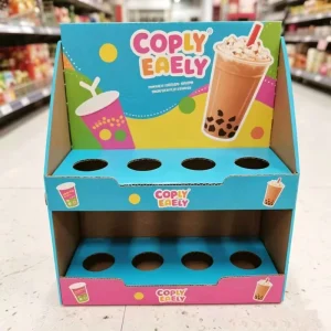 Cardboard PDQ Display Box Foldable Two Layer Beverage Cup Counter Top Display Stand for Retail Store Drink Sale