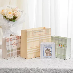 Cartoon Checked Gift Bag Handbag Birthday Gift Bag Gift Packaging Bag Shopping Bag