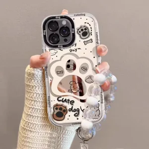 Cartoon Cream Mirror for iPhone 16 15 14 for Huawei P 60 for Xiaomi 13 Pro Cute Dog Paw Soft TPU Phone Protection Back Covers