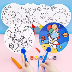 Cartoon DIY Small Paper Fan for Children Day Color Colored Painting Cute Hand Drawn Blank Model Graffiti Style Art Supplies