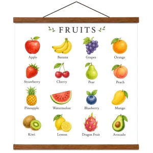 Child Development Puzzle Education Fruits Poster Wall Drawing Scroll Custom Lengths Available with Magnetic Poster Hanger