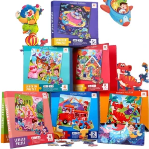 Children’s Montessori Educational Math Wooden Leveled Cognitive Development Folding Jigsaw Puzzle Book for 3+ Unisex