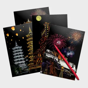 Chinese Landmark Architecture Night Scene Scratch Painting Book DIY Student Craft