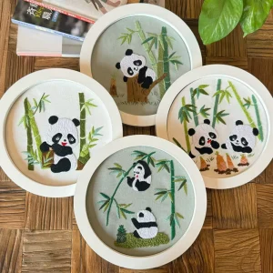 Chinese Style Gift Lu Embroidery Creative Painting Cross Stitch Embroidery DIY Material Package Panda Bamboo Hanging Painting