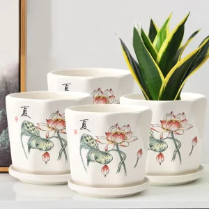 Chinese Style Summer Lotus Element Ceramic Flowerpot Indoor and Outdoor Decoration