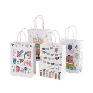 Christmas Birthday Gift Bag Colorful Brown Paper Bag with Printed Pattern Hand held Bag Paper Bag Holiday Gift