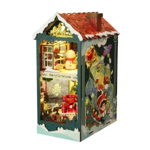 Christmas Cabin Book Nook Kit DIY Wooden 3D Book Scene Mini Dollhouse Model Hand assembled with LED Light Festival Desktop Decor