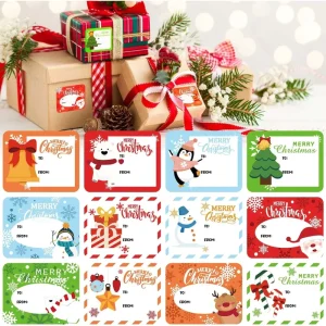 Christmas Gift Wrapping Sticker Handwritten Name Penguin Christmas Tree Self-Adhesive Sticker