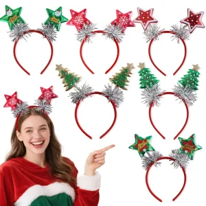 Christmas Headband Tinsel Tree Star Boppers Xmas Holiday Party Hairband Hair Accessories Bulk Custom OEM