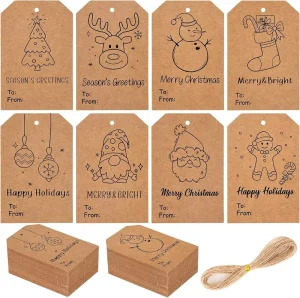 Christmas Kraft Paper Gift Hang Tag Simple Drawing Christmas Tree Snowman Santa Claus Eco Friendly Gift Tab