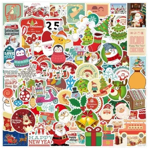 Christmas Stickers Custom UV Protection Waterproof Individual Die Cut Stickers Adhesive Paper Decorative Stickers