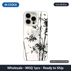 Classic Chinese Style Ink Wash Bamboo Pattern Clear TPU Case Shockproof Art Cover for iPhone 17 16 15 14 13 Pro Max