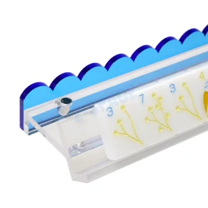 Clear Acrylic American Mah Jong Game Rack 20″ Long American Mahjong Racks with Blue Scalloped Pusher Custom Size