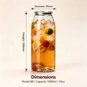 Clear Disposable PET Can with Lightweight Plastic Beverage Container 1000ml 33oz
