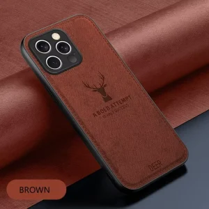 Cloth Leather Deer Head Pattern Case for iPhone 17 16 15 14 13 12 11 Pro Max X XR XS 7 8 Plus Mini Soft Back Shell Cover