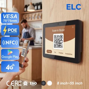 Coffee Shop 10.1″ Wall Mount Android Tablet For Table Side Menu Ordering And Promotion Display With PoE Power Support
