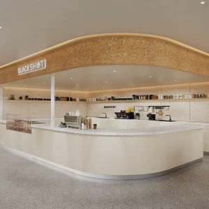Coffee Shop Bar Counter Design Container Style Black Kiosk Novelty Display for Cafe Dessert Milk Tea Store Decoration