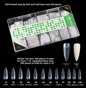 Coffin French Style Press-On Nails ABS Full Cover Long Stiletto Almond Clear 500pcs 12 Sizes Custom Logo CE Certified
