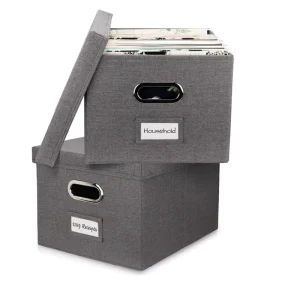 Collapsible File Storage Organizer With Lid Decorative Linen Filing & Storage Office Box Hanging Letter/Legal
