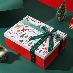 Color Printed Santa Claus Lid and Base Rectangular White Cardboard Packaging for Scarves Gloves OEM Christmas Gift Box