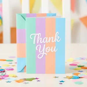 Colorful Candy Stripe Embossed Custom Thank You Cards Printed Party Birthday Celebration Packaging Luxury Greeting Cards Bulk