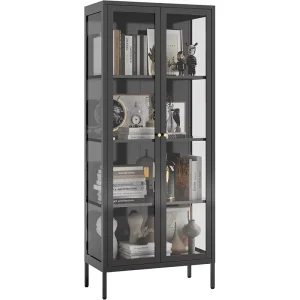 Commercial Heavy Duty Glass Door Metal Storage Cabinet Adjustable Shelves LED Light Display Rack Curios Showcase