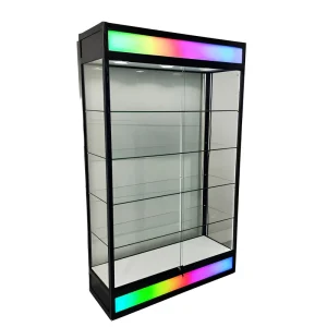 Commercial Retail Glass Display Showcase Custom Cabinet Rainbow LED Lighting Adjustable Shelves for Smoke Shops Showrooms