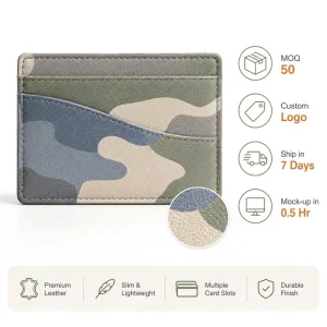 Compact Front Pocket Wallet Soft Textured Leather for Office Commute With Lightweight Card Storage Sage Camouflage PrintDesign