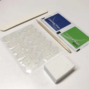 Complete Prep Kit for Press on Nails Including File Buffer Wood Sticker Clear Stick Adhesive Tabs