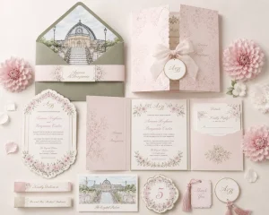 Complete Wedding Invitation Suite Personalized Style Color Cardboard Letterpress Printed Embossed for Event Companies