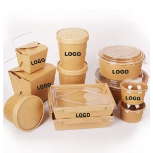 Compostable High End Food Container Custom Logo Kraft Paper Salad Bowl Biodegradable Takeaway Lunch Box Sustainable