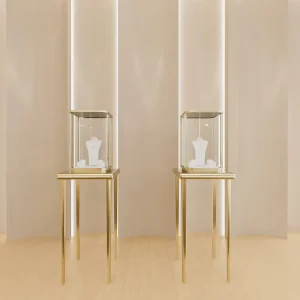 Contemporary Illuminated Brass Floor Standing Jewelry Display Tower
